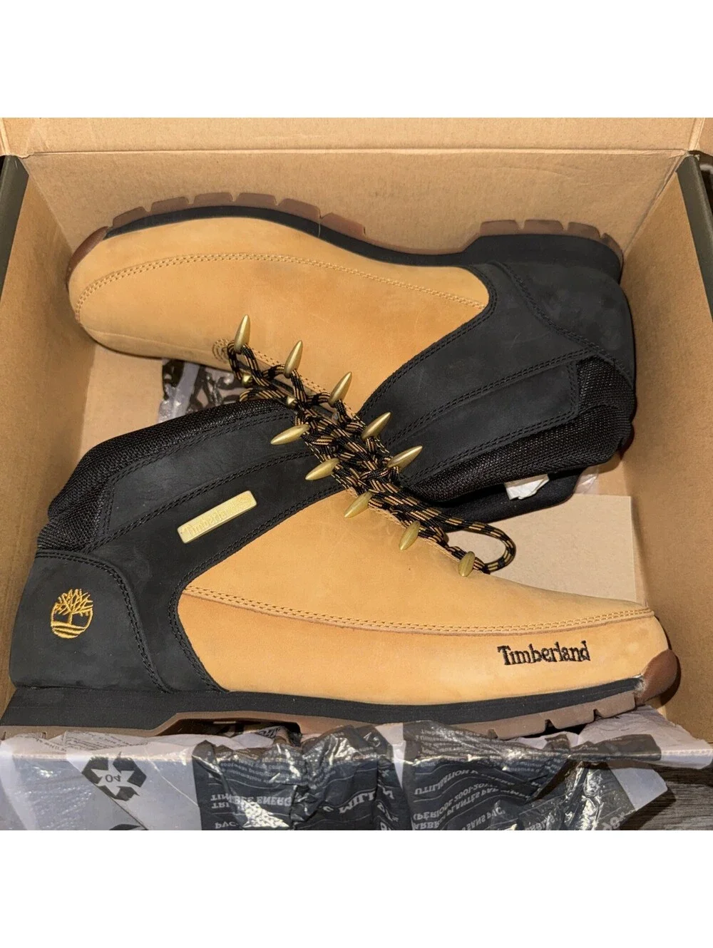 Timberland Euro Sprint Mid Hiker Boots Mens Size 13 Wheat Black EUC Box